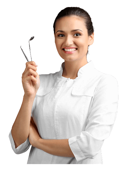 A woman holding two pairs of glasses in her hands.